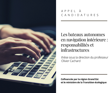 Visuel Offre de thèse – Les bateaux autonomes en navigation intérieure : responsabilités et infrastructures